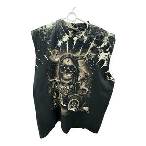 Survivors Black Native Skull Warrior Motorcycle Shirt Studded Size XL